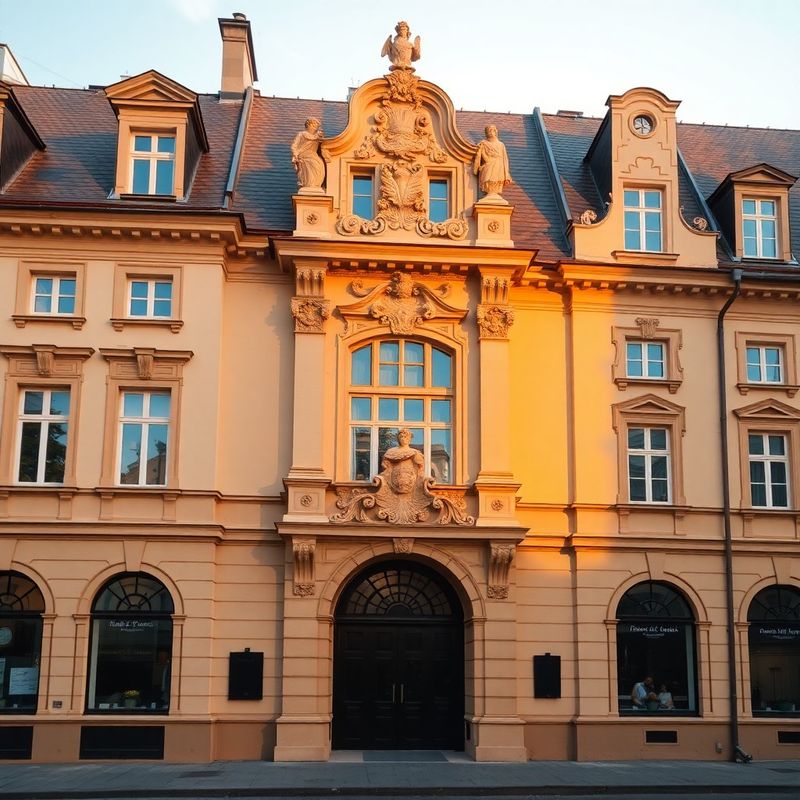 Exteriér klasické měšťanské budovy v Plzni s teplým odstínem kamene